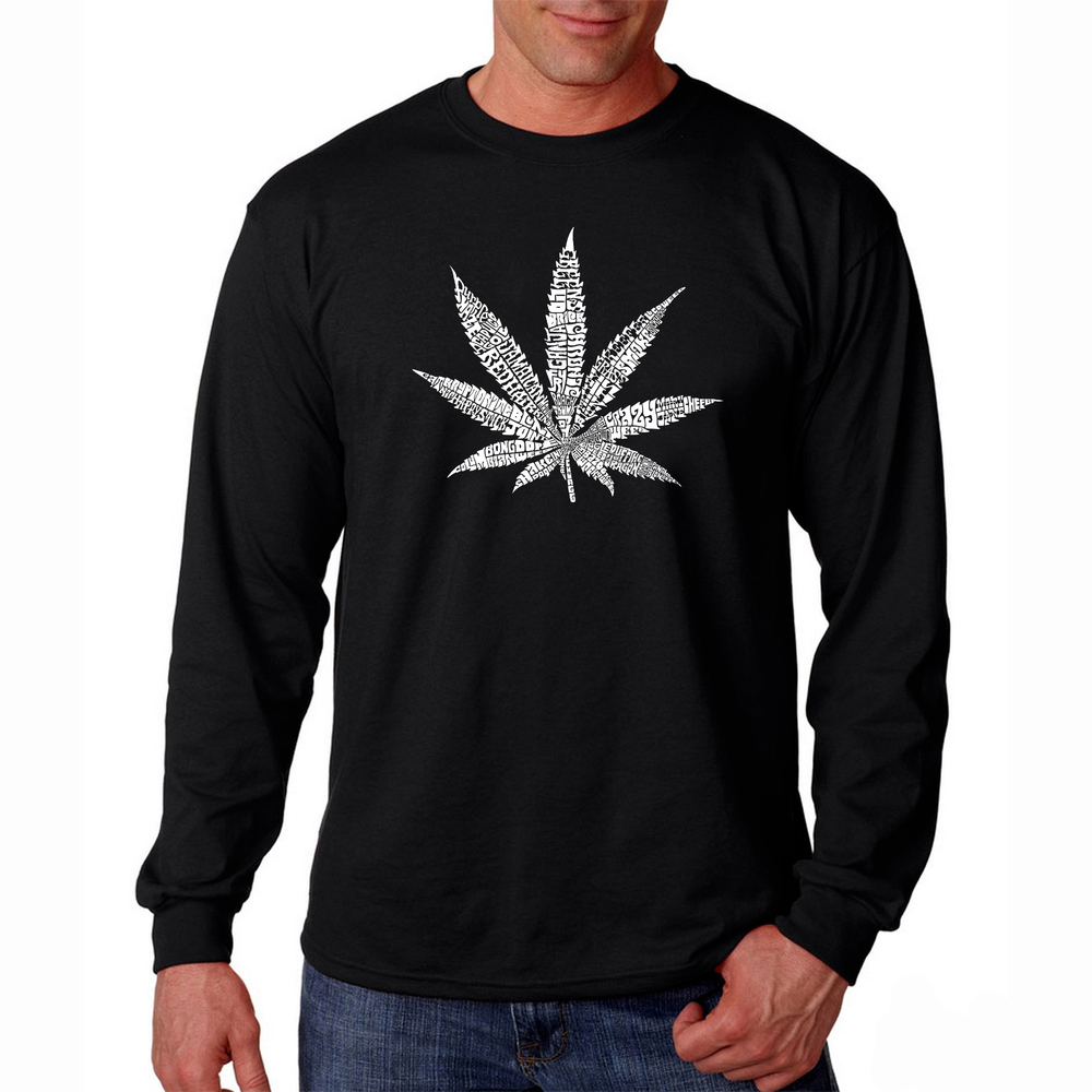 Men's Word Art Long Sleeve T-shirt - 50 DIFFERENT STREET TERMS FOR MARIJUANA
